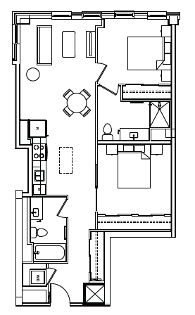 Floor plan for 2 beds, 2 baths, 875 sqft